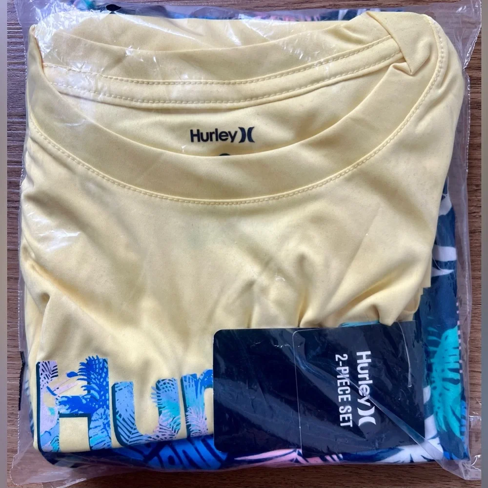 NEW Little Boy Hurley Tropical H2O-Dri UPF Rashguard & Drawstring Swim Trunks